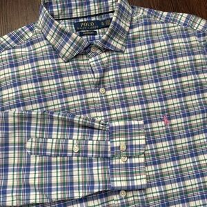 Polo Ralph Lauren Shirt Mens XL Blue Plaid Classic Fit Performance Button Down